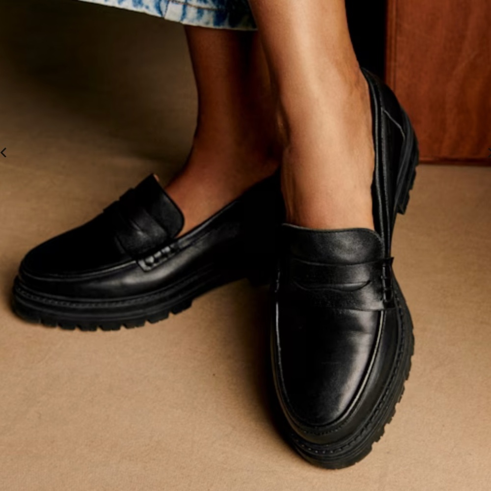 Sezane Andre Albane Black Leather Loafers Minimalist Classic Style 39
